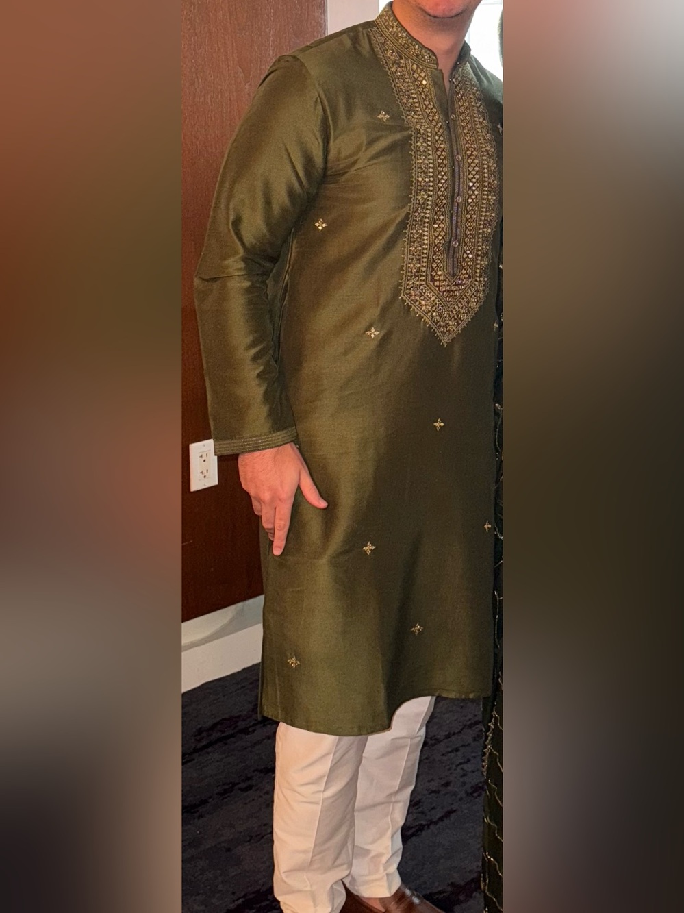 Olive Green Embroidered Men's Kurta - Traditional Festive Wear